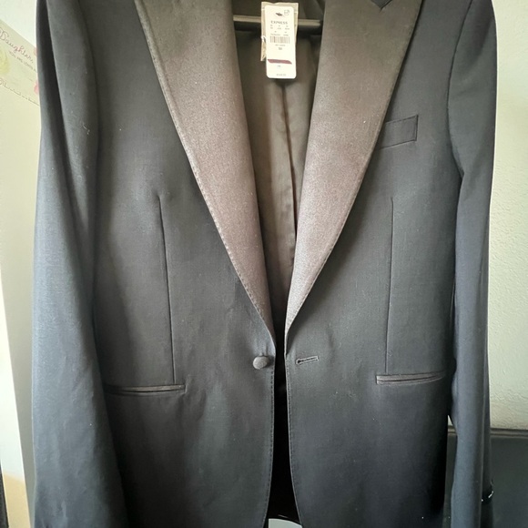 Express extra slim Black wool-blend Tuxedo Jacket - Picture 1 of 11